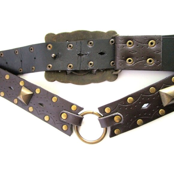 Brown Women's Western Belt - Faux Leather - Rhinestone Carved Buckle - 36 inches - Picture 9 of 10